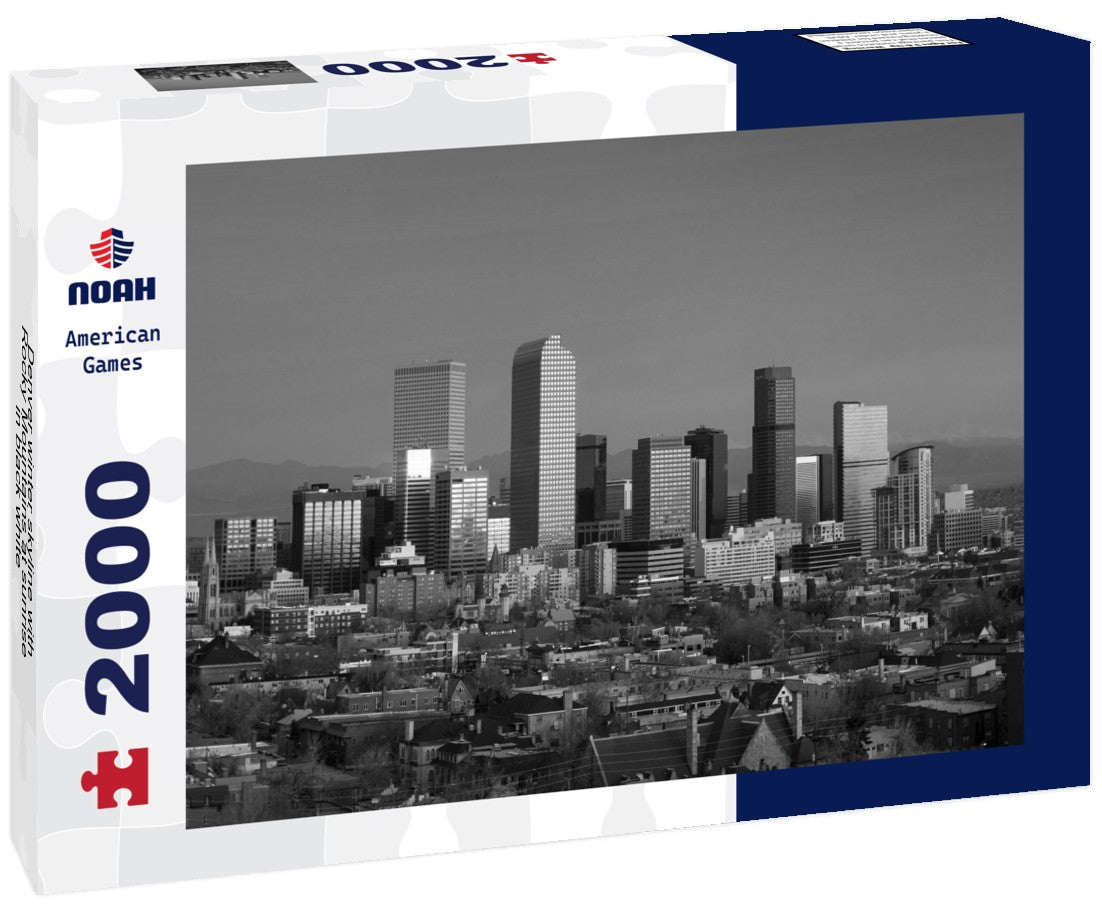 Noah Jigsaw Puzzle Denver winter skyline with Rocky Mountains at sunrise in black white 2000 pieces