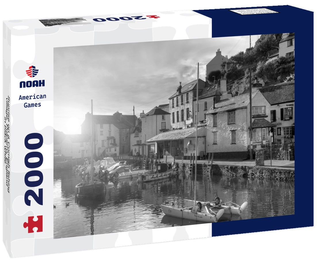 Noah Jigsaw Puzzle Sunrise on a Cornish fishing village, Polperro, England in black white 2000 pieces