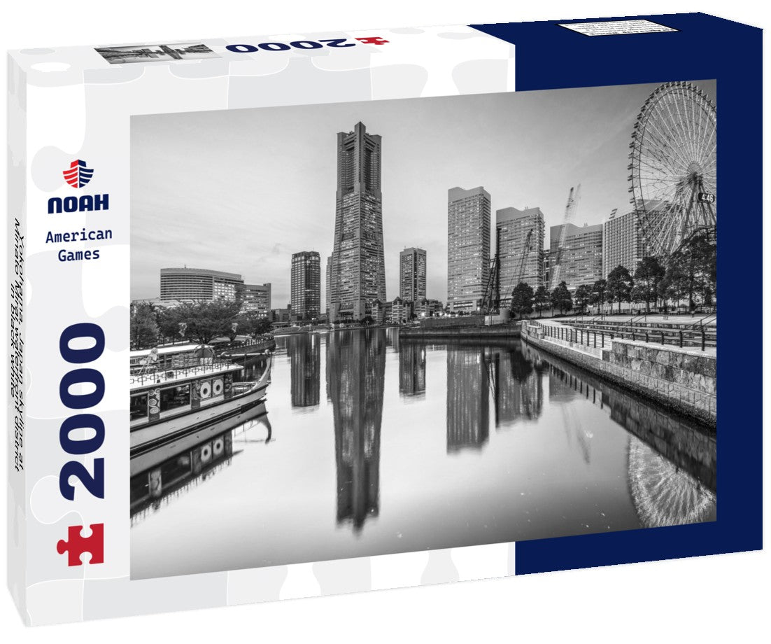 Noah Jigsaw Puzzle Yokohama, Japan skyline at Minato Mirai waterfront district in black white 2000 pieces