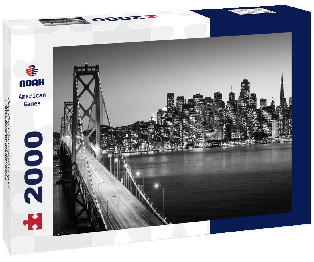 Noah Jigsaw Puzzle San Francisco skyline and Bay Bridge at sunset, California in black white 2000 pieces