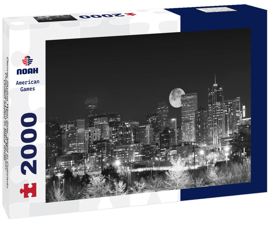 Noah Jigsaw Puzzle Denver Skyline West Side. Night in Colorado. Downtown Denver with the moon. United States in black white 2000 pieces