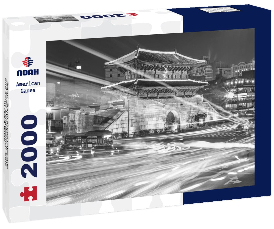 Noah Jigsaw Puzzle Seoul, South Korea cityscape and traffic Dongdaemun Gate in black white 2000 pieces