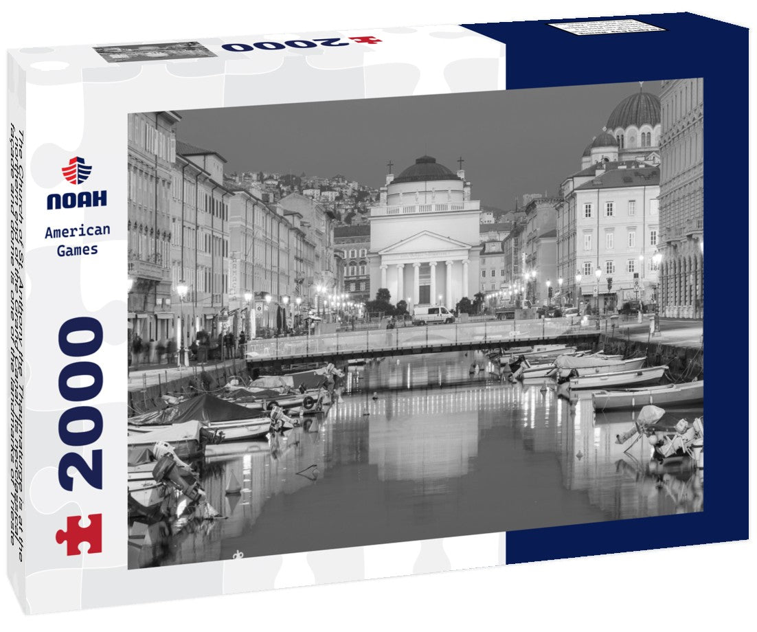 Noah Jigsaw Puzzle The Church of St. Anthony the Thaumaturge is at the northern end of the Grand Canal. Its neoclassical façade and dome is one of the landmarks of Trieste, a city and seaport in Italy in black white 2000 pieces