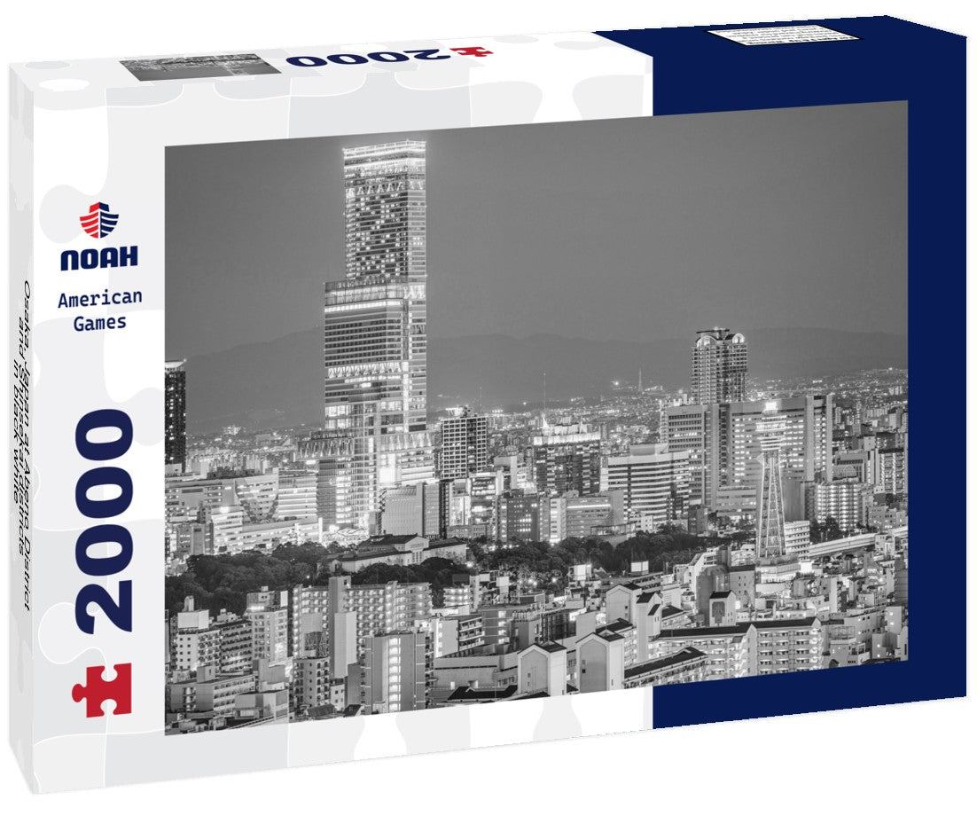 Noah Jigsaw Puzzle Osaka, Japan at Abeno District and Shinsekai districts in black white 2000 pieces