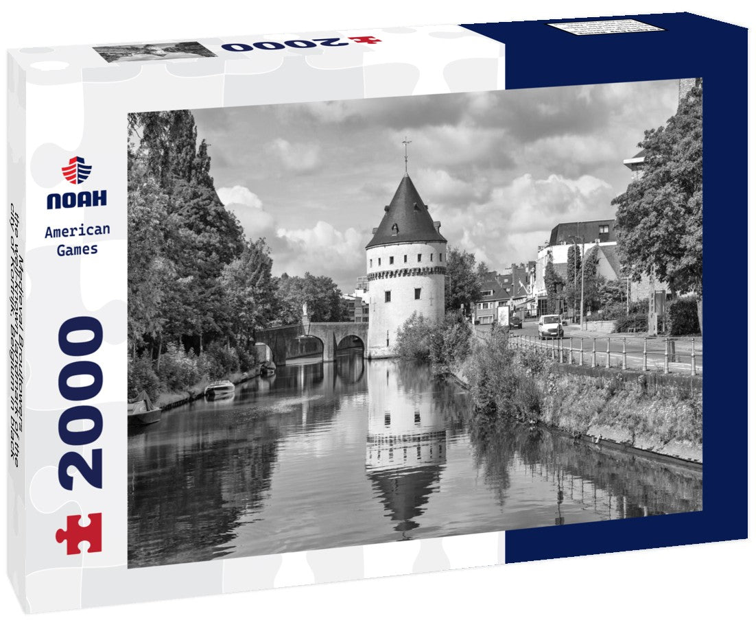 Noah Jigsaw Puzzle Medieval Broultowers - the well-known landmark of the city of Kortrijk, Belgium in black white 2000 pieces