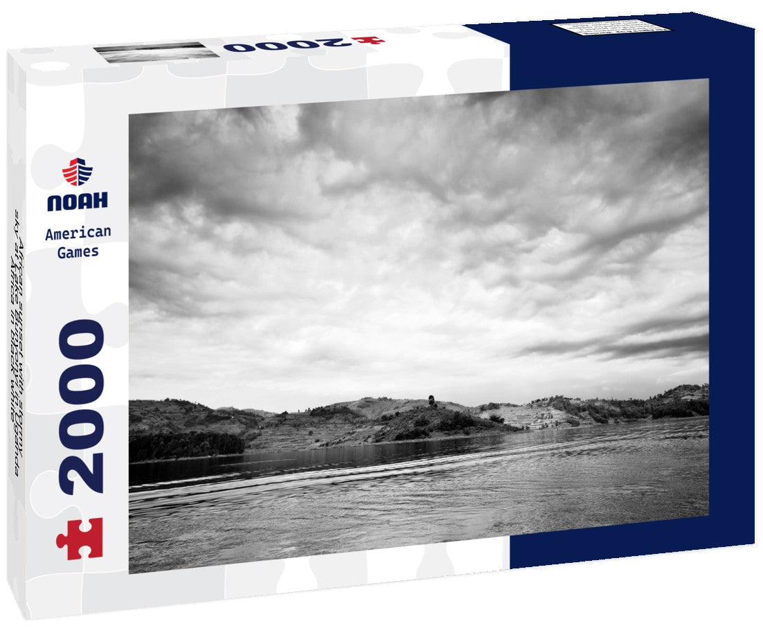 Noah Jigsaw Puzzle African sunset with stormy sky at Lake Bunyonyi in Uganda, Africa in black white 2000 pieces