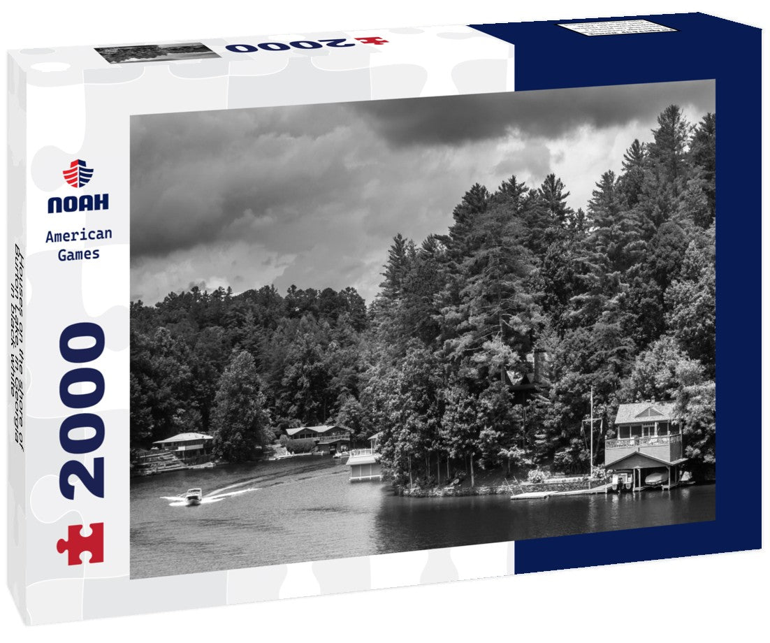 Noah Jigsaw Puzzle Houses on the shore of Burton Lake, in Georgia in black white 2000 pieces