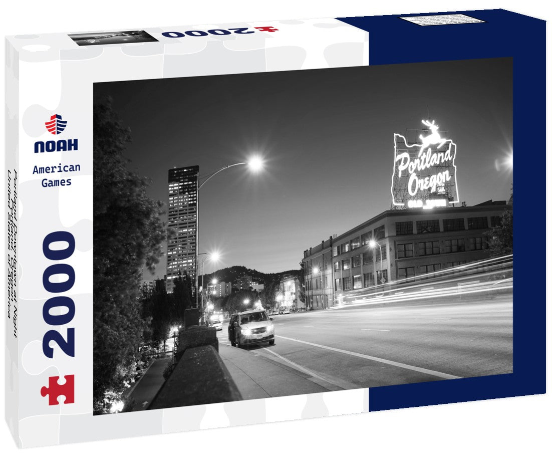 Noah Jigsaw Puzzle Portland Downtown at Night, Portland, Oregon, United States of America in black white 2000 pieces