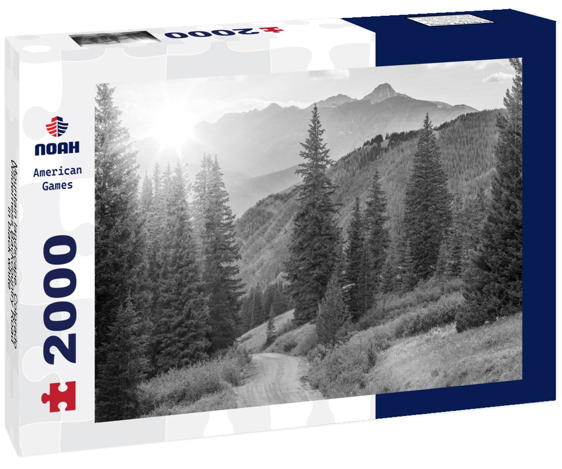 Noah Jigsaw Puzzle Mountain landscape. Colorado Wilderness Backcountry Road in black white 2000 pieces
