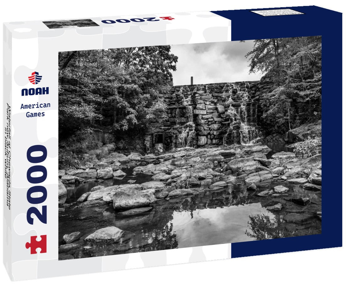 Noah Jigsaw Puzzle Waterfall at Chewacla State Park new Auburn, Alabama in black white 2000 pieces