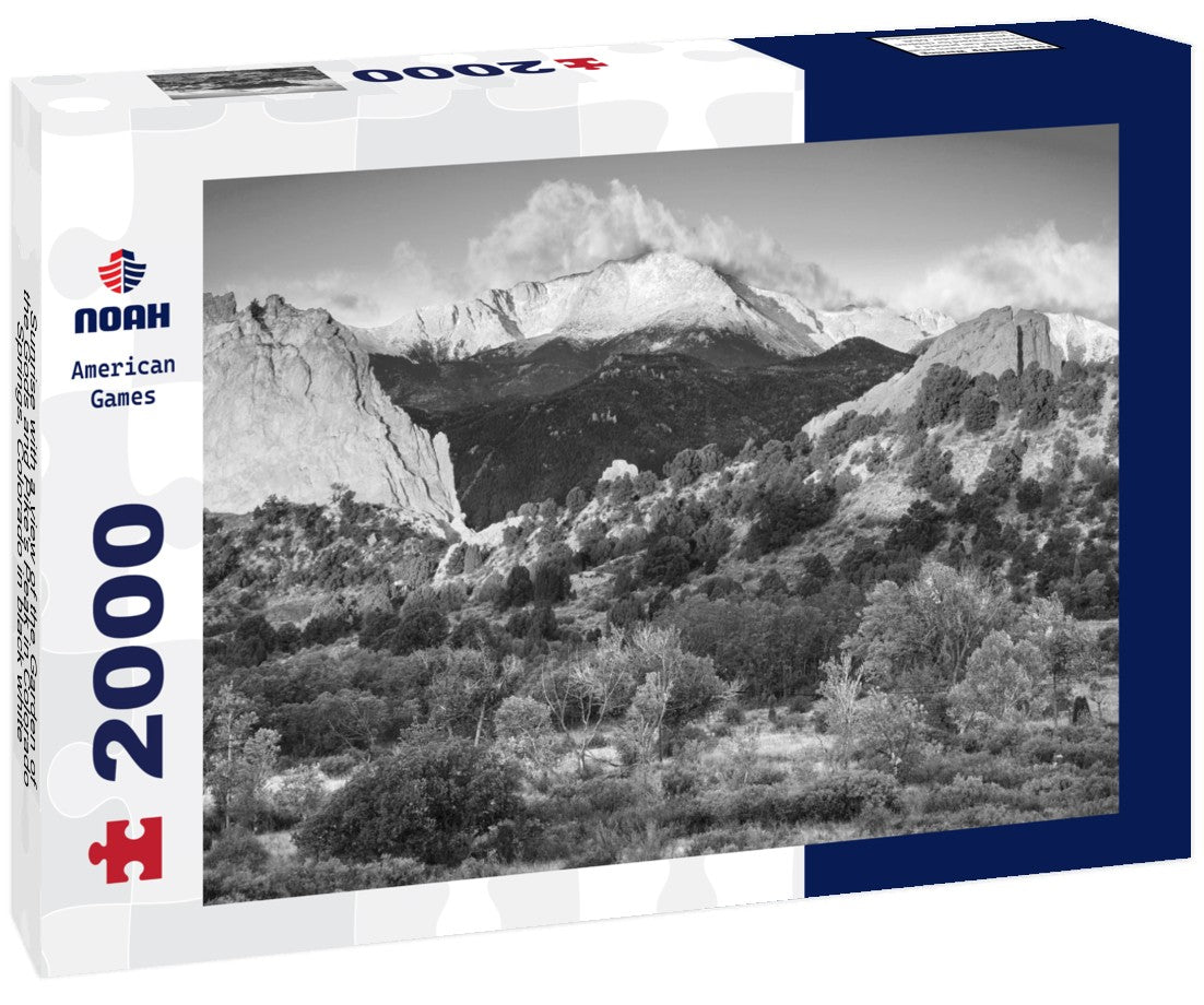 Noah Jigsaw Puzzle Sunrise with a view of the Garden of the Gods and Pike's Peak in Colorado Springs, Colorado in black white 2000 pieces