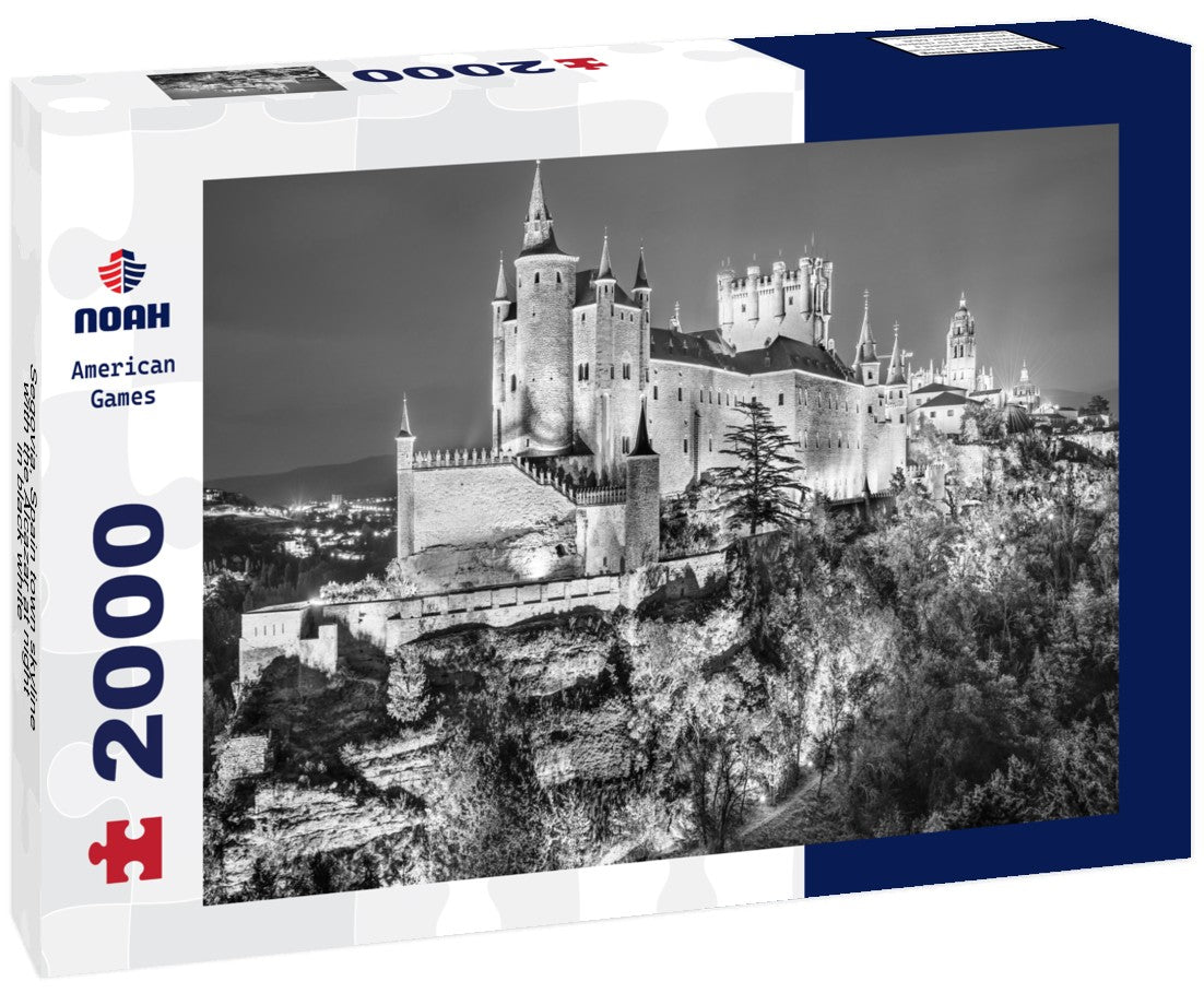 Noah Jigsaw Puzzle Segovia, Spain town skyline with the Alcazar at night in black white 2000 pieces