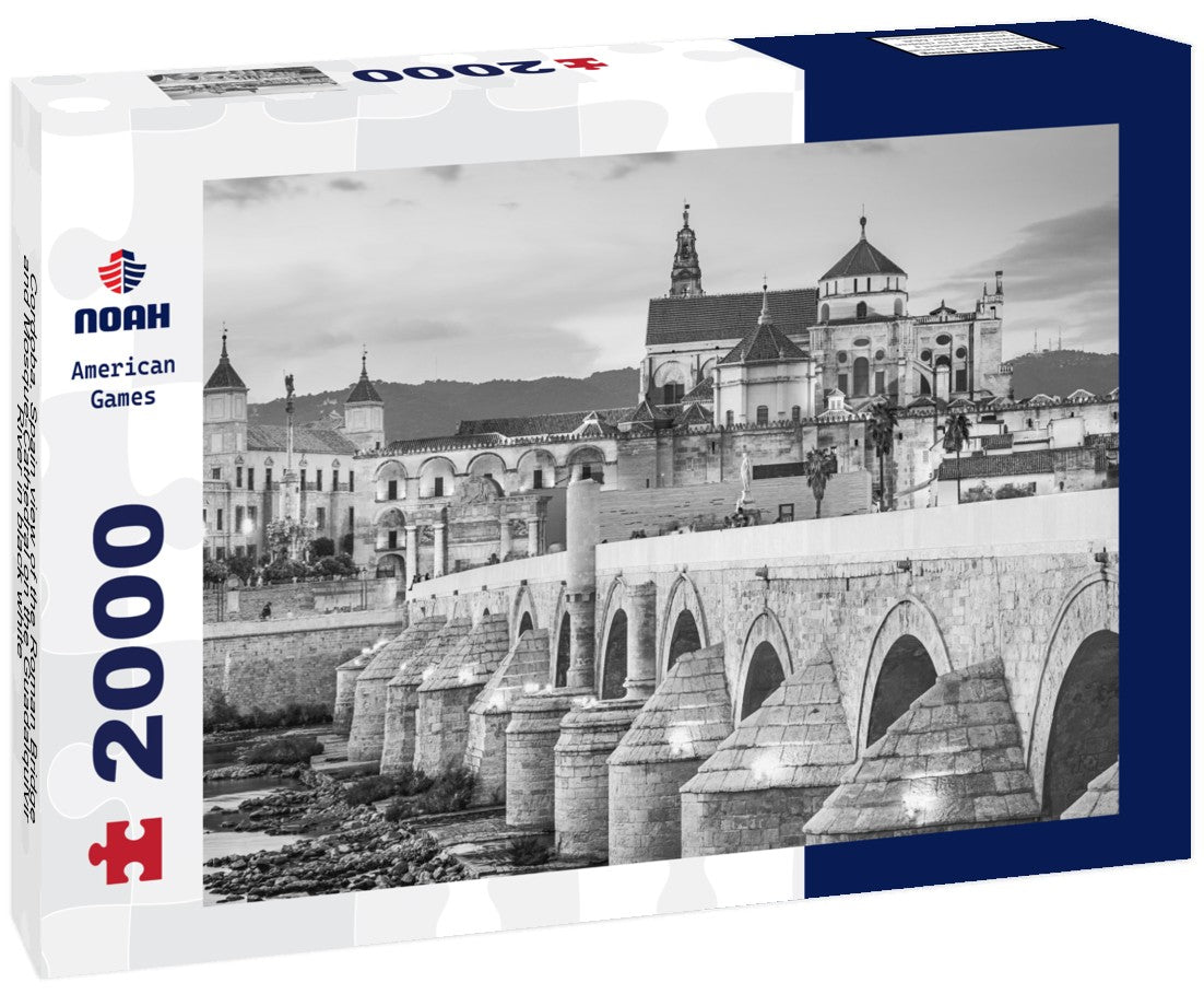 Noah Jigsaw Puzzle Cordoba, Spain view of the Roman Bridge and Mosque-Cathedral on the Guadalquivir River in black white 2000 pieces