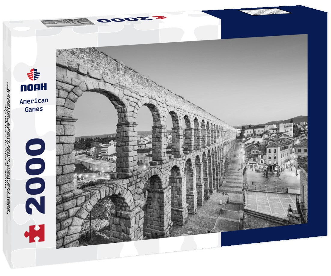 Noah Jigsaw Puzzle Segovia, Spain town view at Plaza del Azoguejo and the ancient Roman aqueduct in black white 2000 pieces