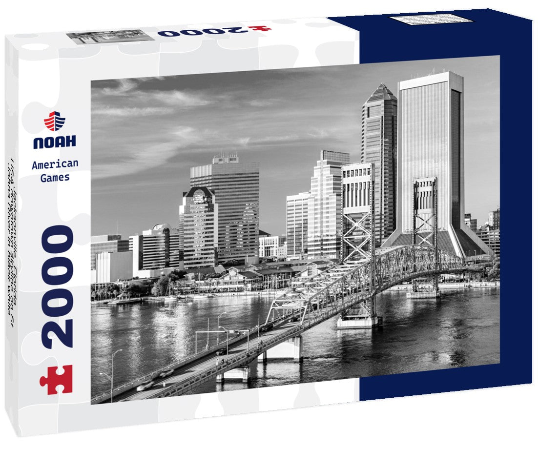 Noah Jigsaw Puzzle Jacksonville, Florida, USA downtown skyline on St. Johns River in black white 2000 pieces