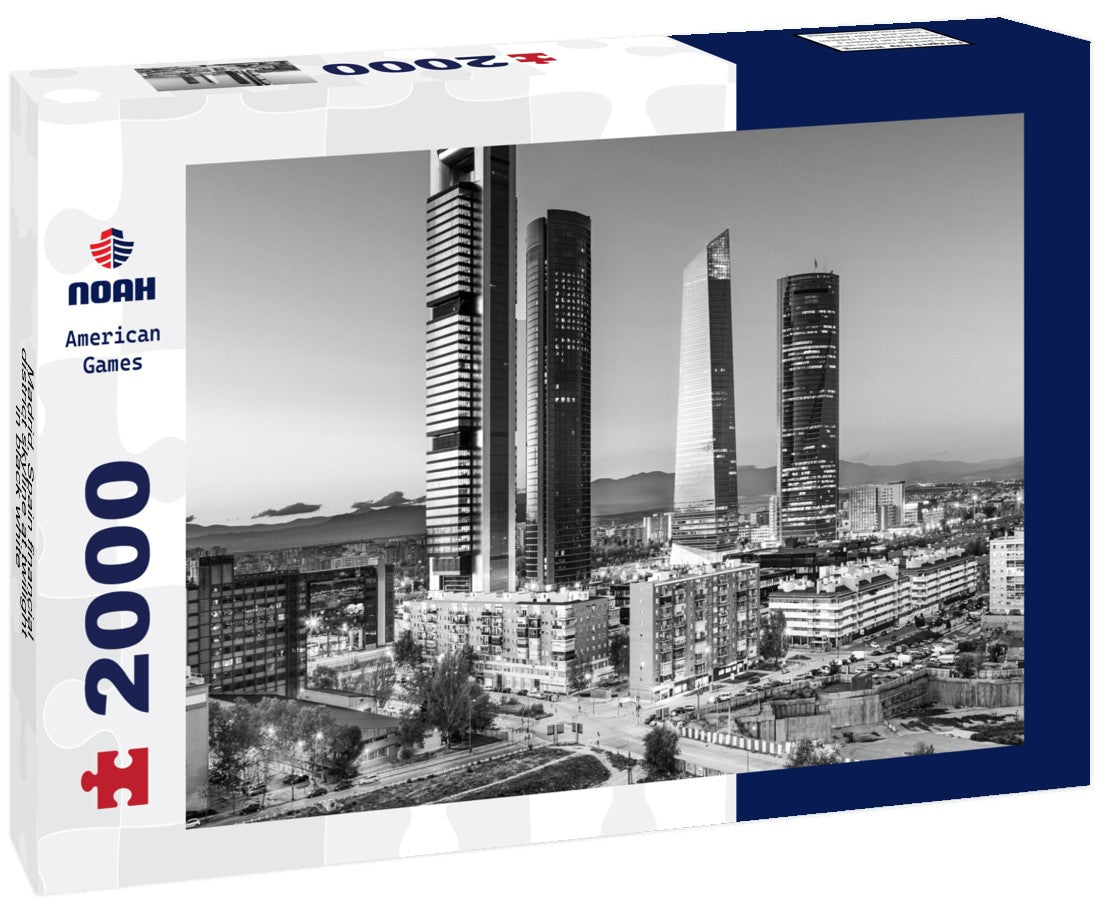 Noah Jigsaw Puzzle Madrid, Spain financial district skyline at twilight in black white 2000 pieces