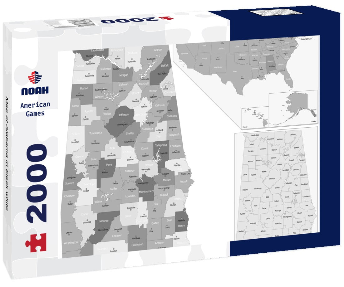 Noah Jigsaw Puzzle Map of Alabama in black white 2000 pieces