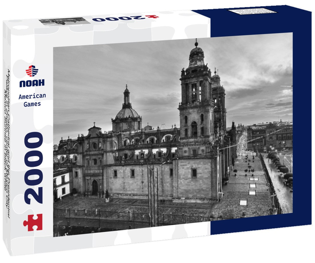 Noah Jigsaw Puzzle Metropolitan Cathedral and the Presidential Palace in Zocalo, center of Mexico City, Mexico Sunrise in black white 2000 pieces