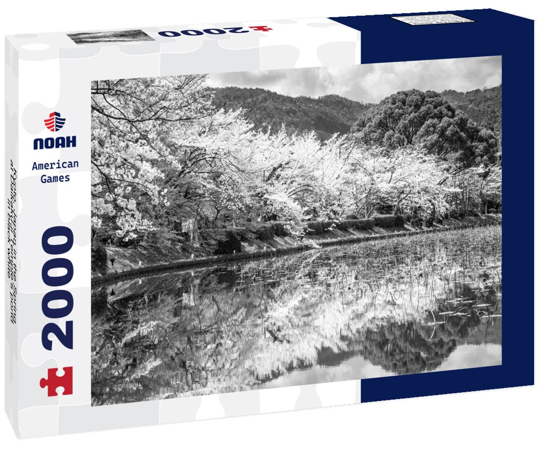 Noah Jigsaw Puzzle Kyoto, Japan in the Spring at Daikaku-ji Temple's pond in black white 2000 pieces