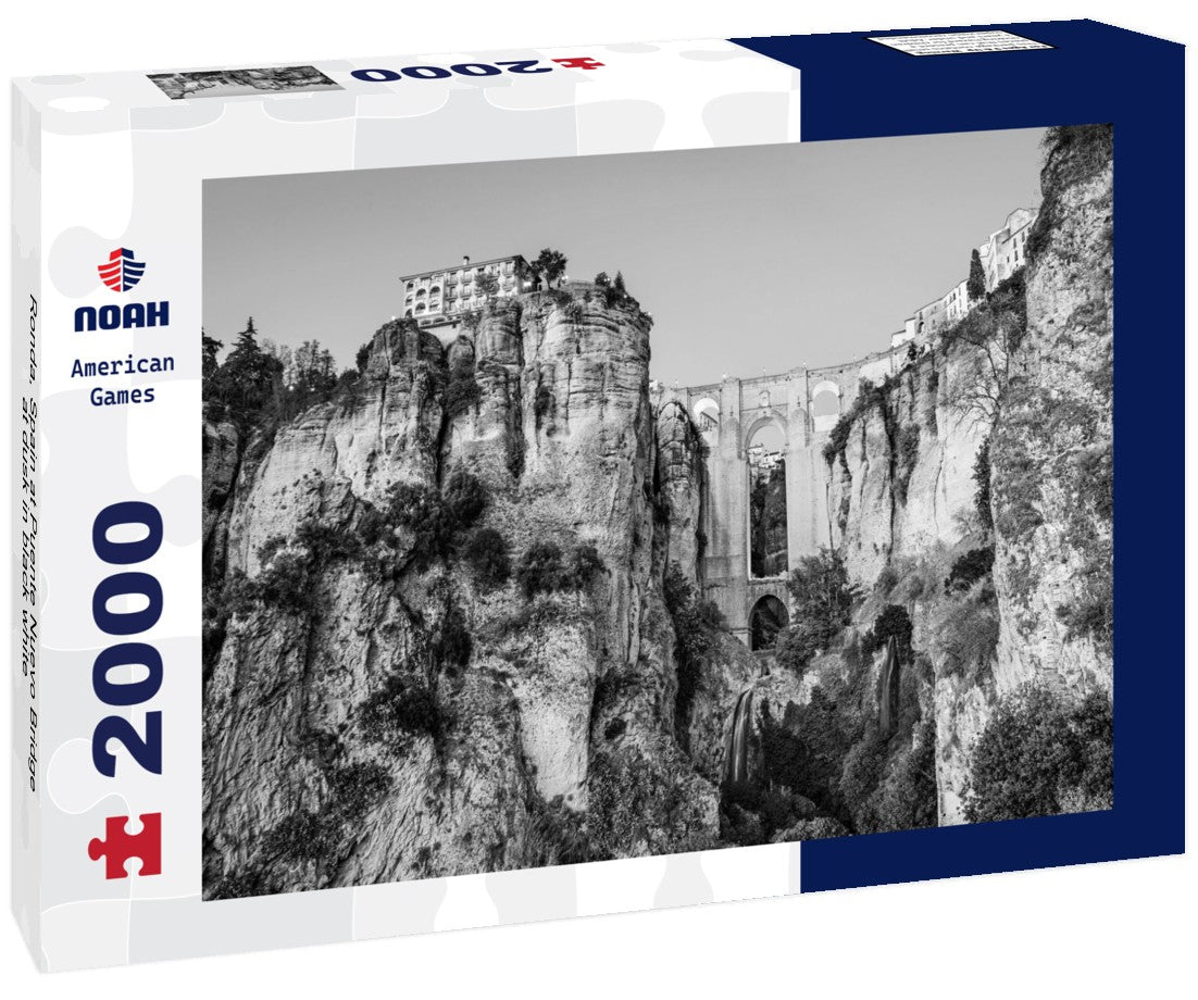 Noah Jigsaw Puzzle Ronda, Spain at Puente Nuevo Bridge at dusk in black white 2000 pieces
