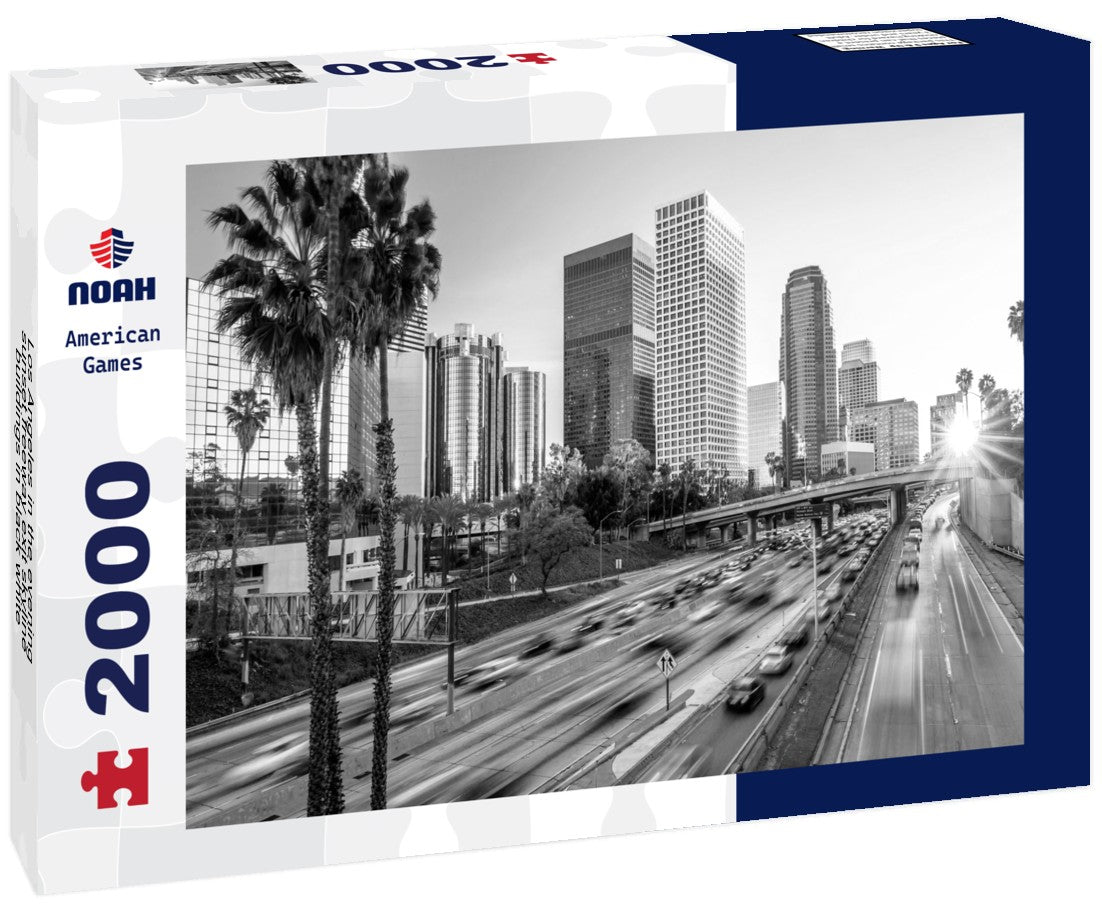 Noah Jigsaw Puzzle Los Angeles in the evening sunset freeway exit skyline buildings in black white 2000 pieces