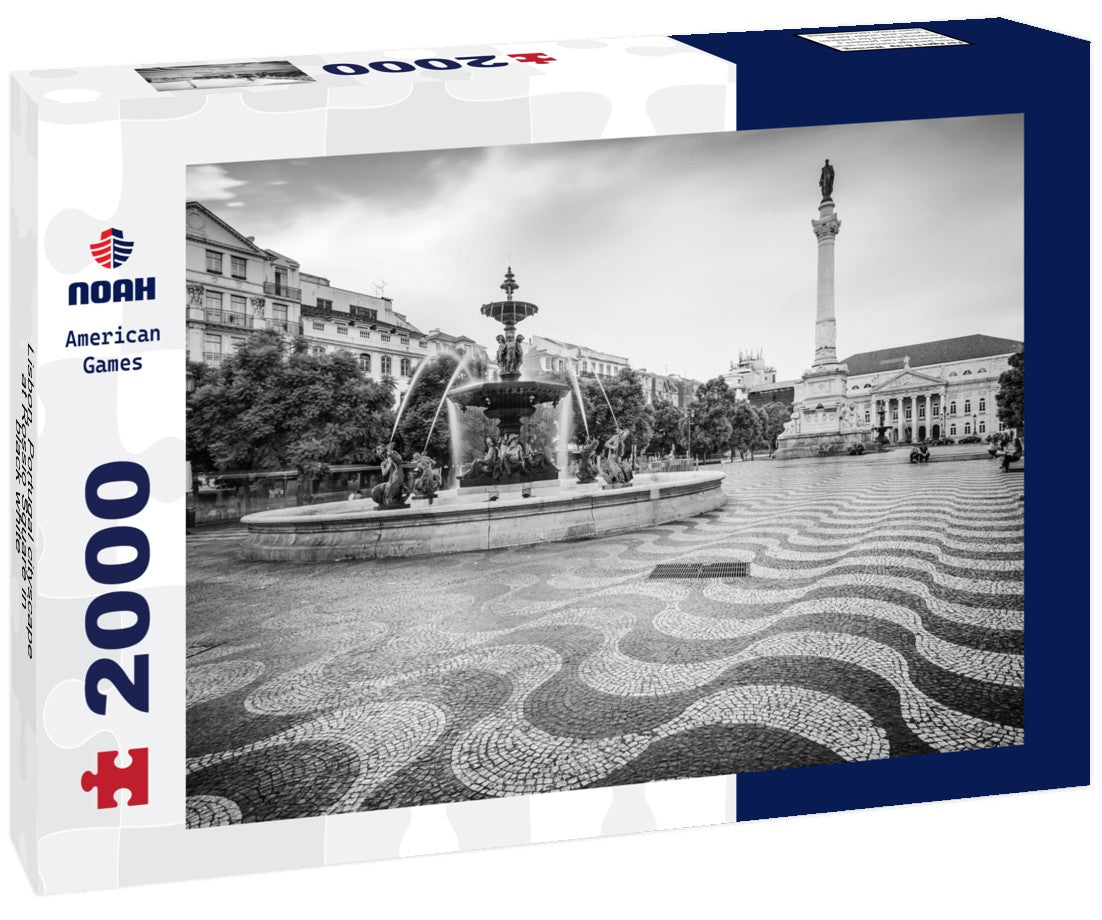 Noah Jigsaw Puzzle Lisbon, Portugal cityscape at Rossio Square in black white 2000 pieces