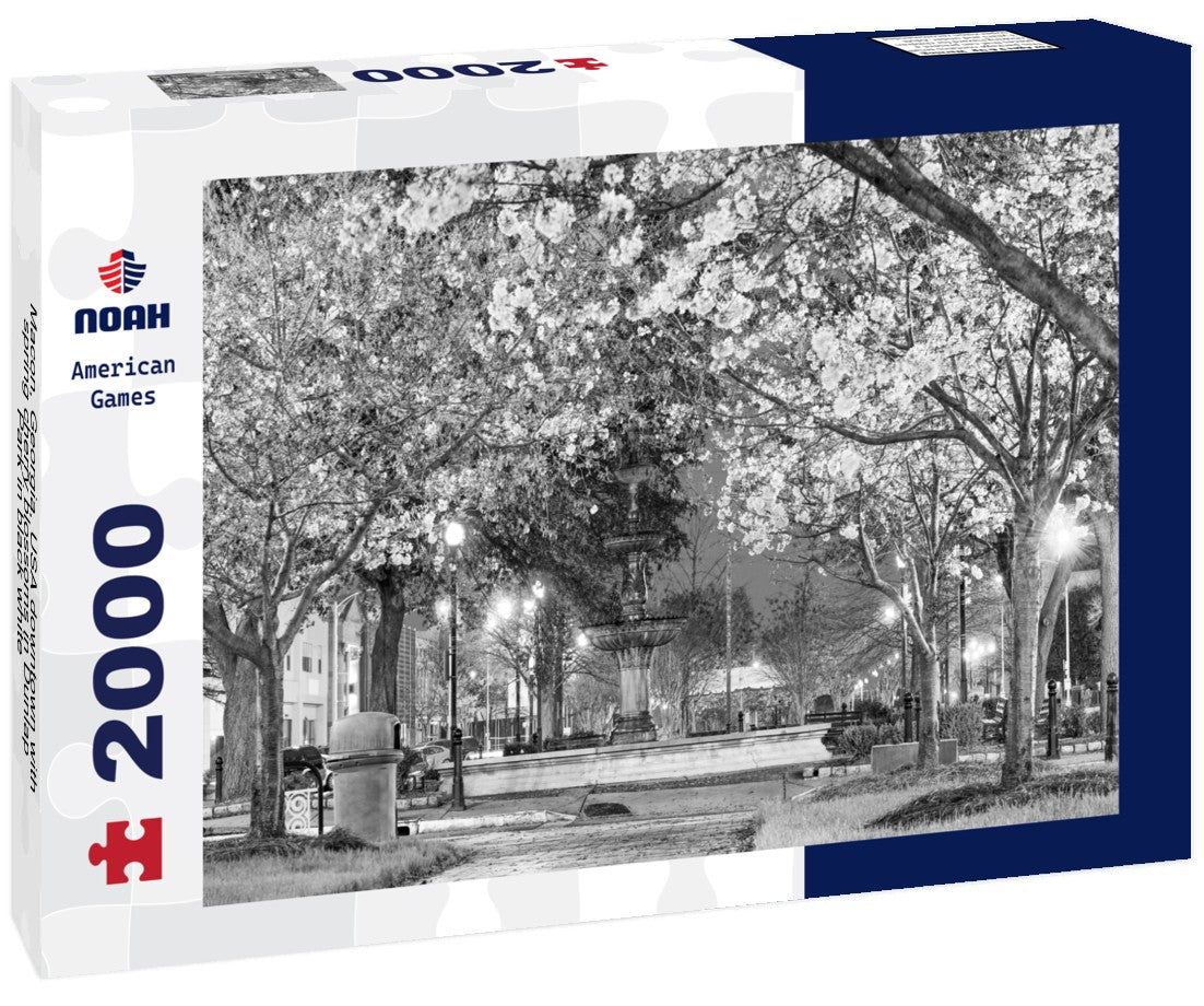Noah Jigsaw Puzzle Macon, Georgia, USA downtown with spring cherry blossoms in Dunlap Park in black white 2000 pieces