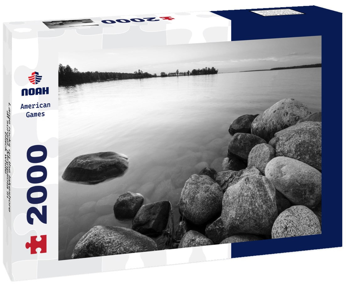 Noah Jigsaw Puzzle Large rocks on the lakeshore at sunset. Minnesota in black white 2000 pieces