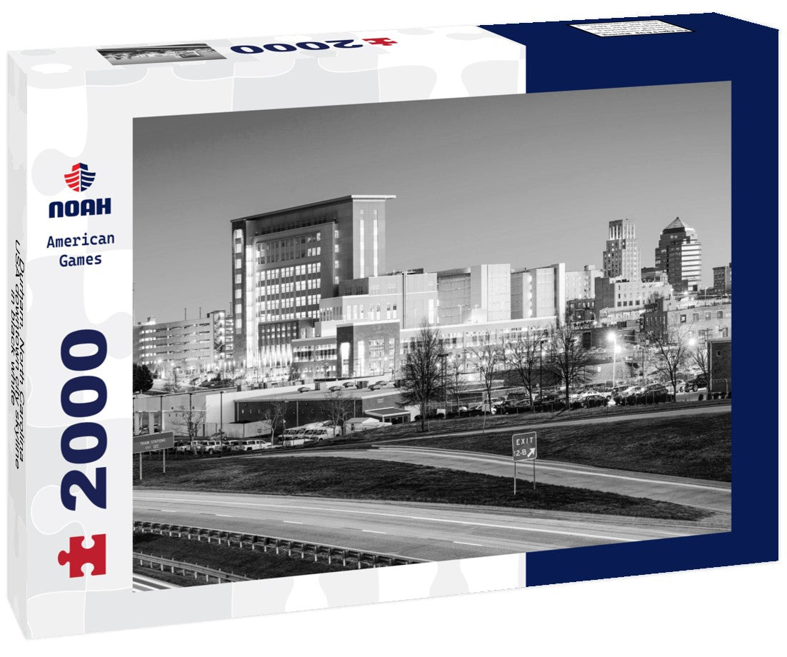 Noah Jigsaw Puzzle Durham, North Carolina, USA downtown city skyline in black white 2000 pieces
