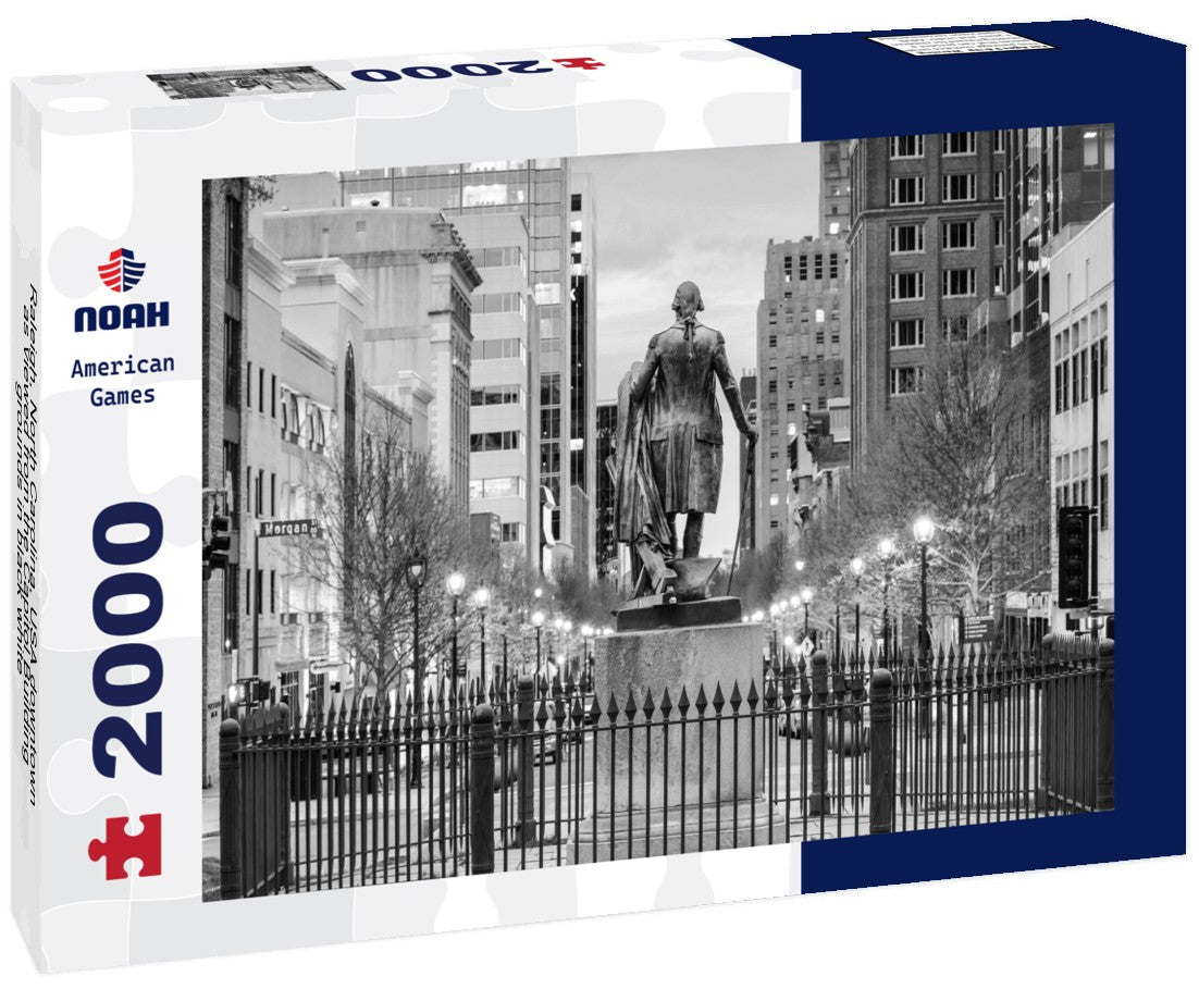 Noah Jigsaw Puzzle Raleigh, North Carolina, USA downtown as viewed from the Capitol Building grounds in black white 2000 pieces