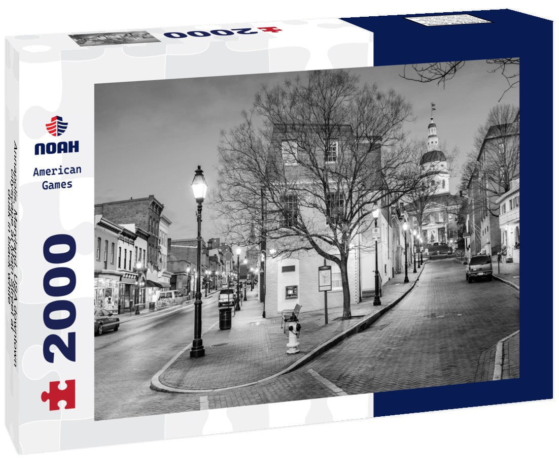 Noah Jigsaw Puzzle Annapolis, Maryland, USA downtown cityscape at Main Street at dusk in black white 2000 pieces