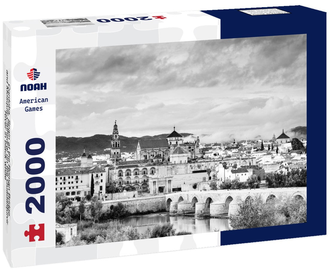 Noah Jigsaw Puzzle Cordoba, Spain at the Roman Bridge and Mosque-Cathedral on the Guadalquivir River in black white 2000 pieces