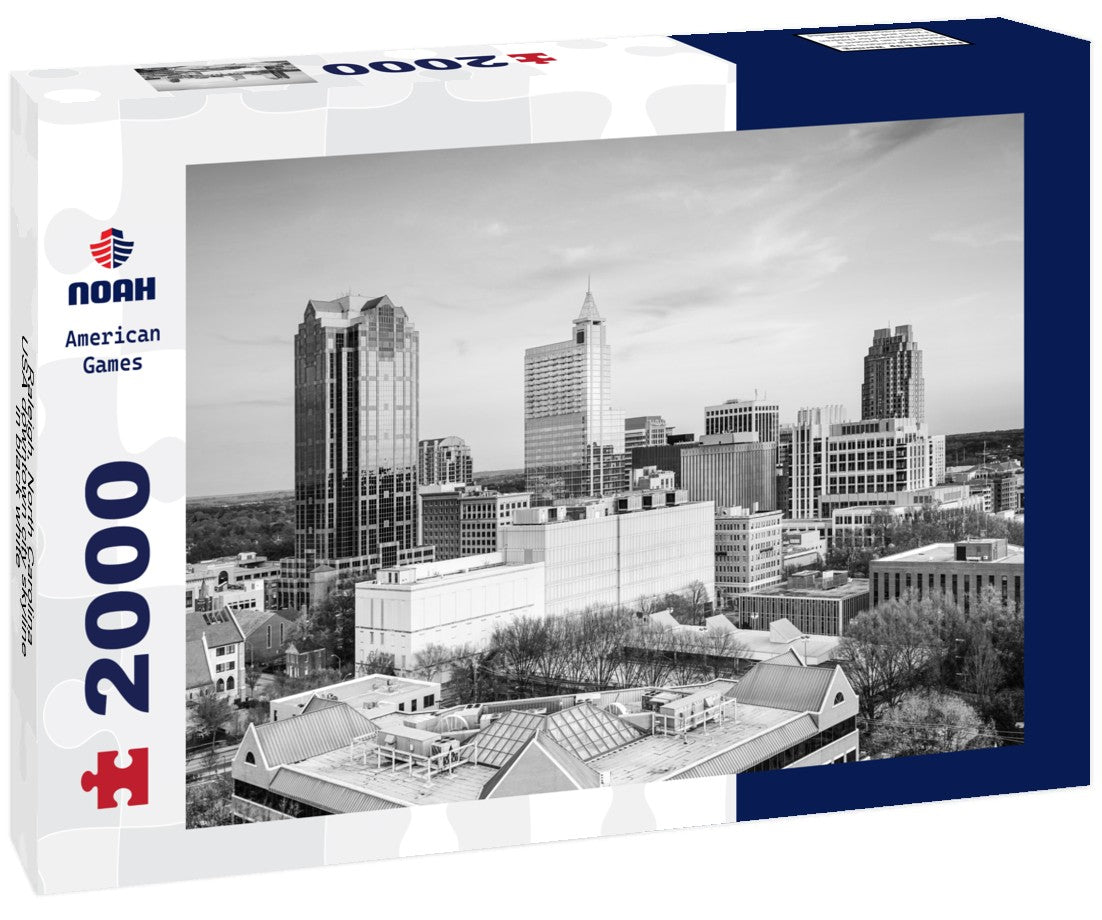 Noah Jigsaw Puzzle Raleigh, North Carolina, USA downtown city skyline in black white 2000 pieces
