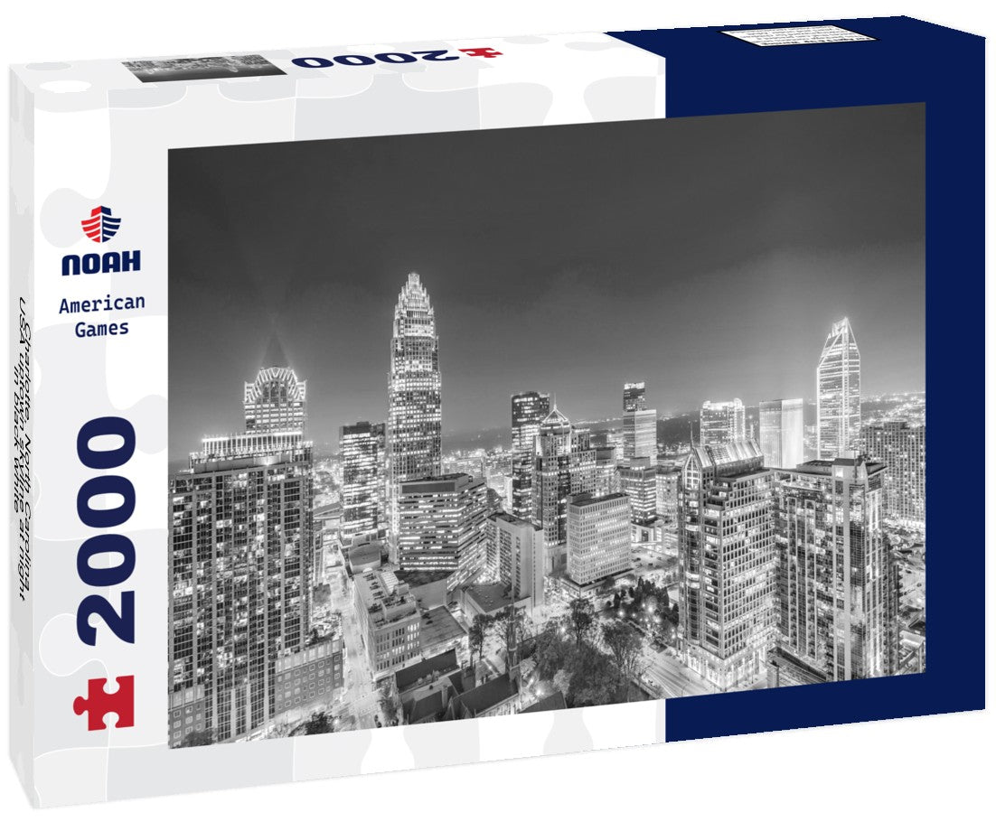 Noah Jigsaw Puzzle Charlotte, North Carolina, USA uptown skyline at night in black white 2000 pieces