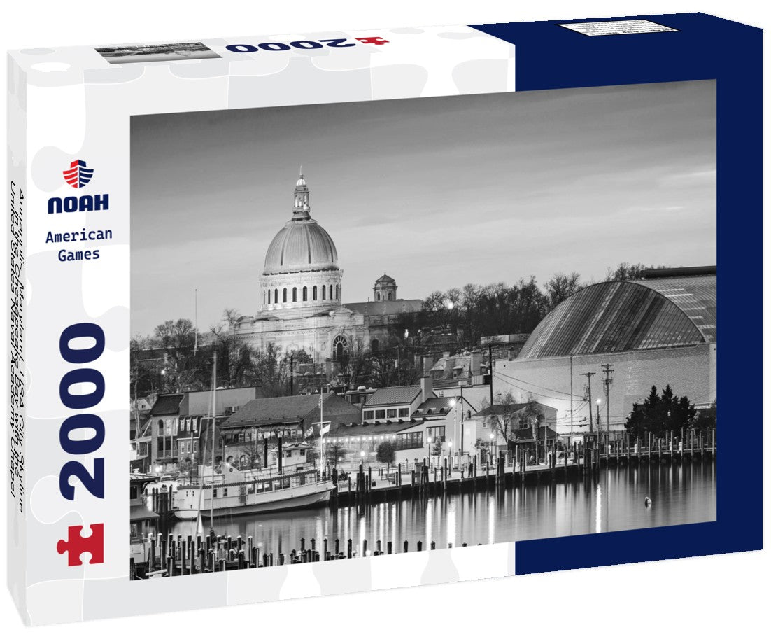 Noah Jigsaw Puzzle Annapolis, Maryland, USA City Skyline in the Chesapeake Bay with the United States Naval Academy Chapel in black white 2000 pieces
