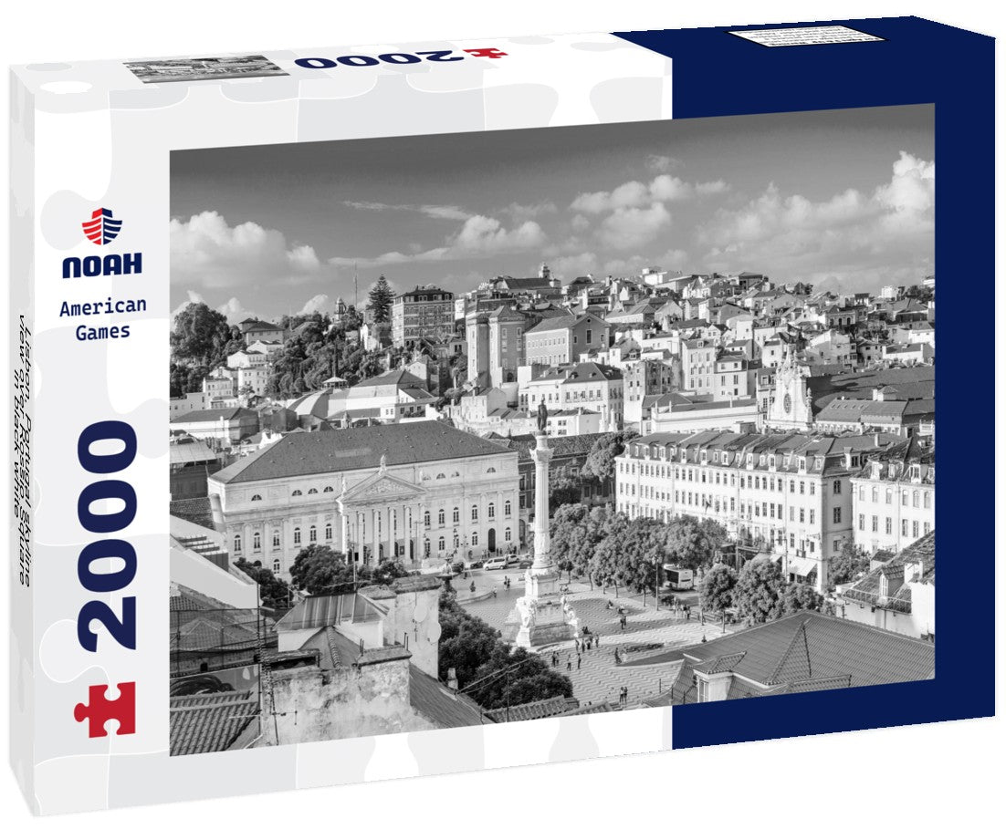 Noah Jigsaw Puzzle Lisbon, Portugal skyline view over Rossio Square in black white 2000 pieces