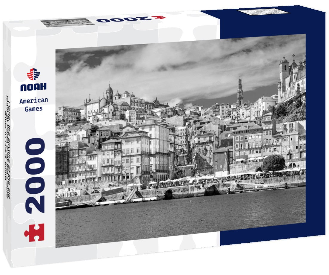 Noah Jigsaw Puzzle Porto, the skyline of the old town of Porto over the Douro River in black white 2000 pieces