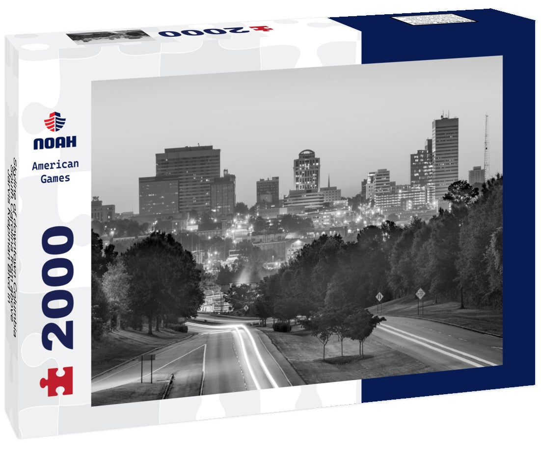 Noah Jigsaw Puzzle Skyline of downtown Columbia, South Carolina from above Jarvis Klapman Blvd in black white 2000 pieces