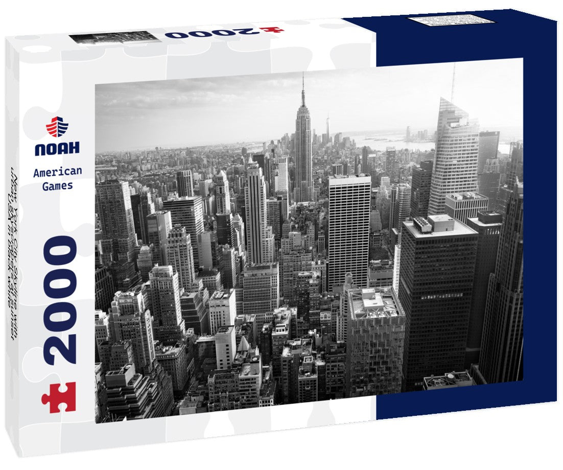 Noah Jigsaw Puzzle New York City Skyline with urban skyscrapers at sunset, USA in black white 2000 pieces