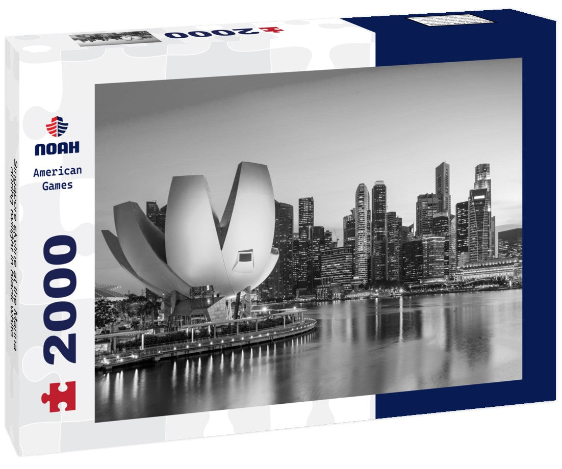 Noah Jigsaw Puzzle Singapore skyline at the Marina during twilight in black white 2000 pieces