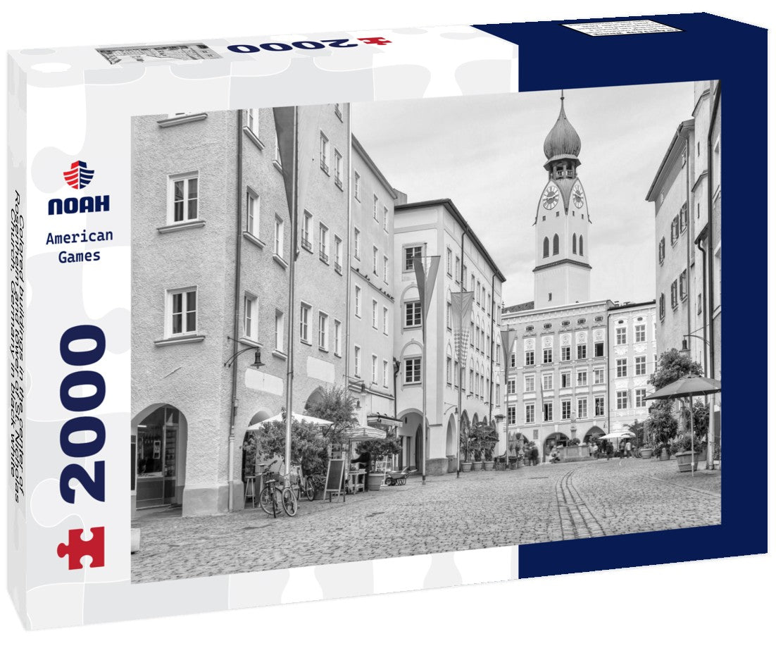 Noah Jigsaw Puzzle Colored buildings in the center of Rosenheim and tower of St. Nicholas Church, Germany in black white 2000 pieces