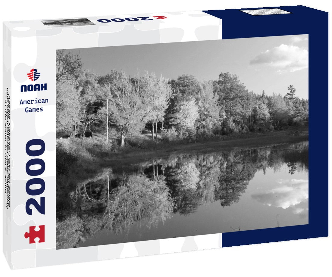 Noah Jigsaw Puzzle Acadia National Park fall colors with bright colored trees reflecting in the water in black white 2000 pieces