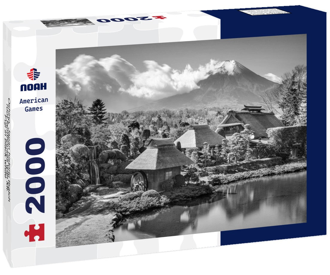 Noah Jigsaw Puzzle Oshino, Japan historic thatch roof farmhouses with Mt. Fuji in black white 2000 pieces