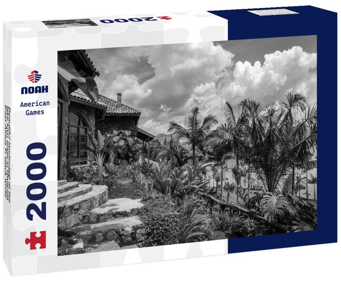 Noah Jigsaw Puzzle Beautiful landscape at the lake kivu edge in Rwanda, East Africa in black white 2000 pieces