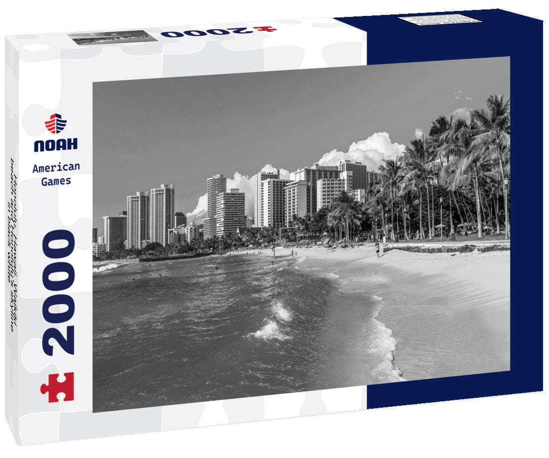Noah Jigsaw Puzzle Honolulu, Hawaii. Waikiki beach and Honolulu's skyline in black white 2000 pieces