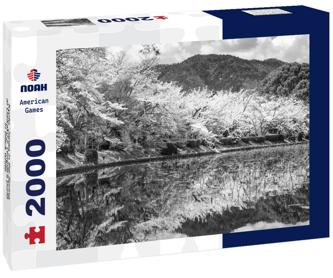 Noah Jigsaw Puzzle Kyoto, Japan in the Spring at Daikaku-ji Temple's pond in black white 2000 pieces