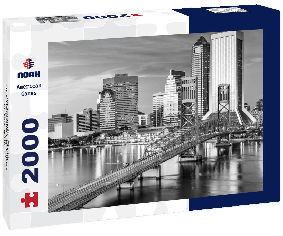 Noah Jigsaw Puzzle Jacksonville, Florida, USA Downtown City Skyline in black white 2000 pieces
