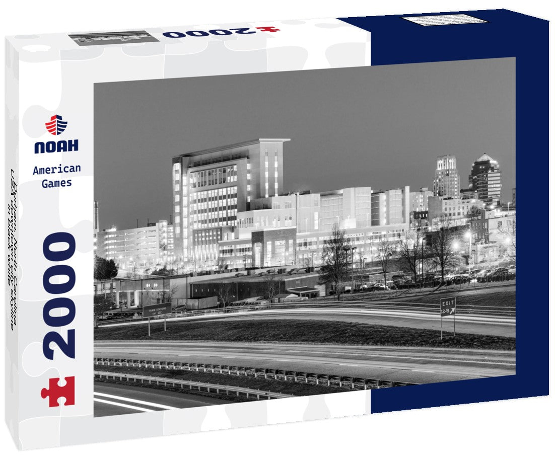 Noah Jigsaw Puzzle Durham, North Carolina, USA downtown city skyline in black white 2000 pieces