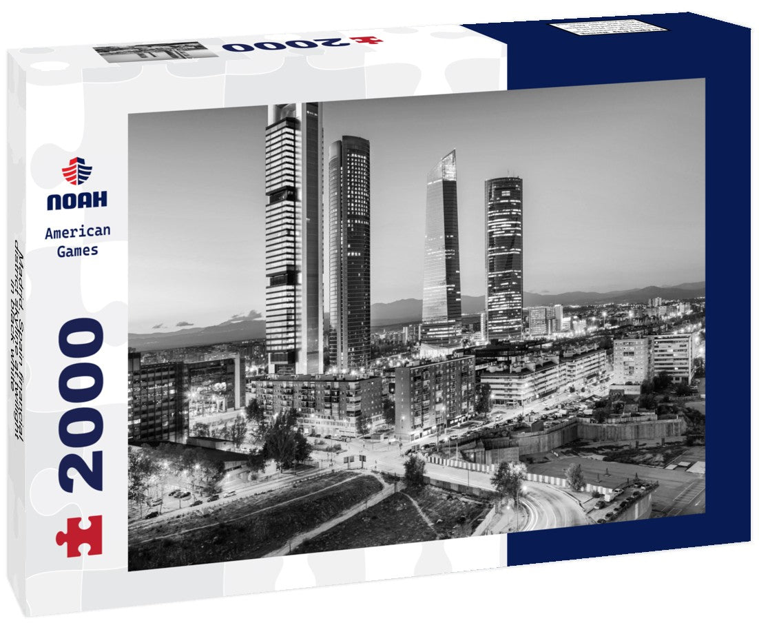 Noah Jigsaw Puzzle Madrid, Spain financial district skyline at twilight in black white 2000 pieces