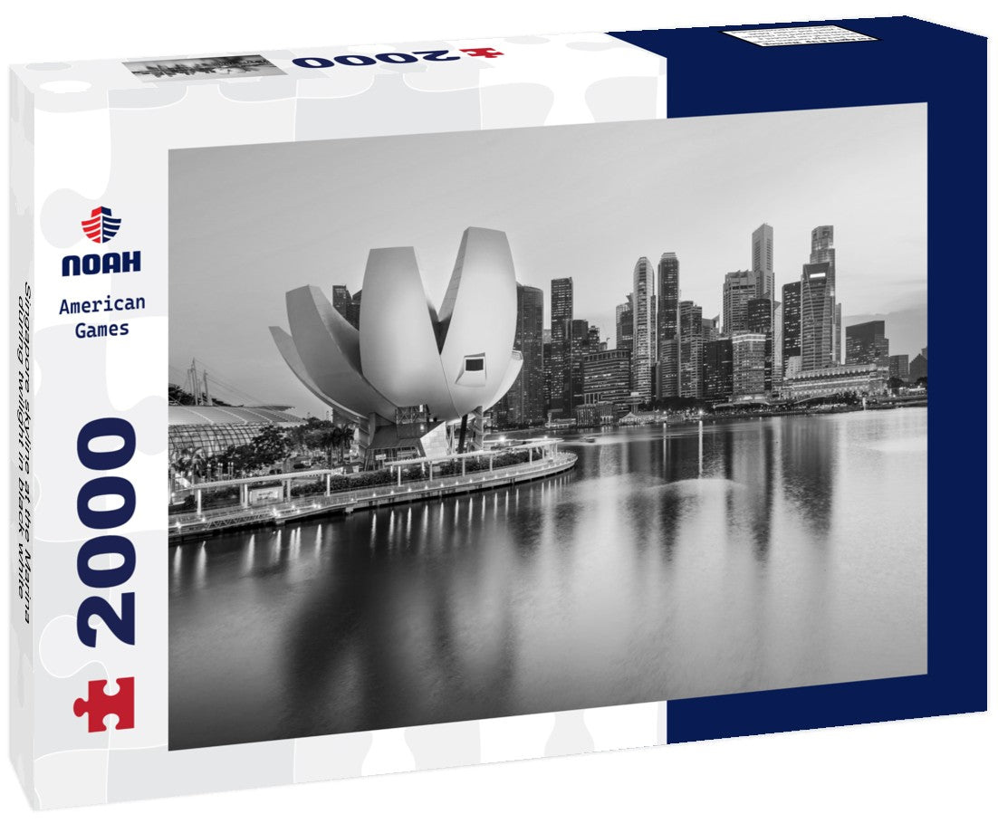 Noah Jigsaw Puzzle Singapore skyline at the Marina during twilight in black white 2000 pieces